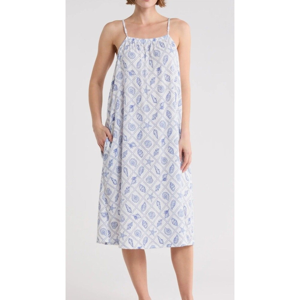 NWTs Jaclyn New York Midi Chemis Dress In Athena Shell Lattice White Size Large
